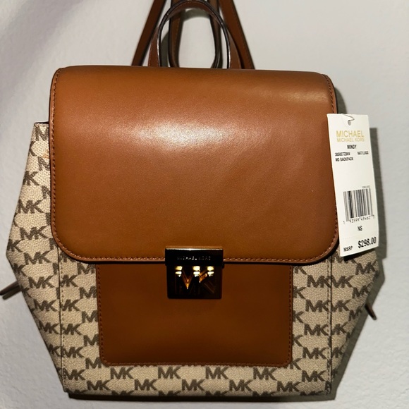 NWT MICHAEL KORS MINDY MD BACKPACK NAT/LUGG - Picture 1 of 11